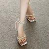 Fashion Women Sandals Casual Anti-slip 2025 Buckle Ankle-wrap Party Sandals Women Crystal Narrow Strap Fashion Thin Heels Shoes Female