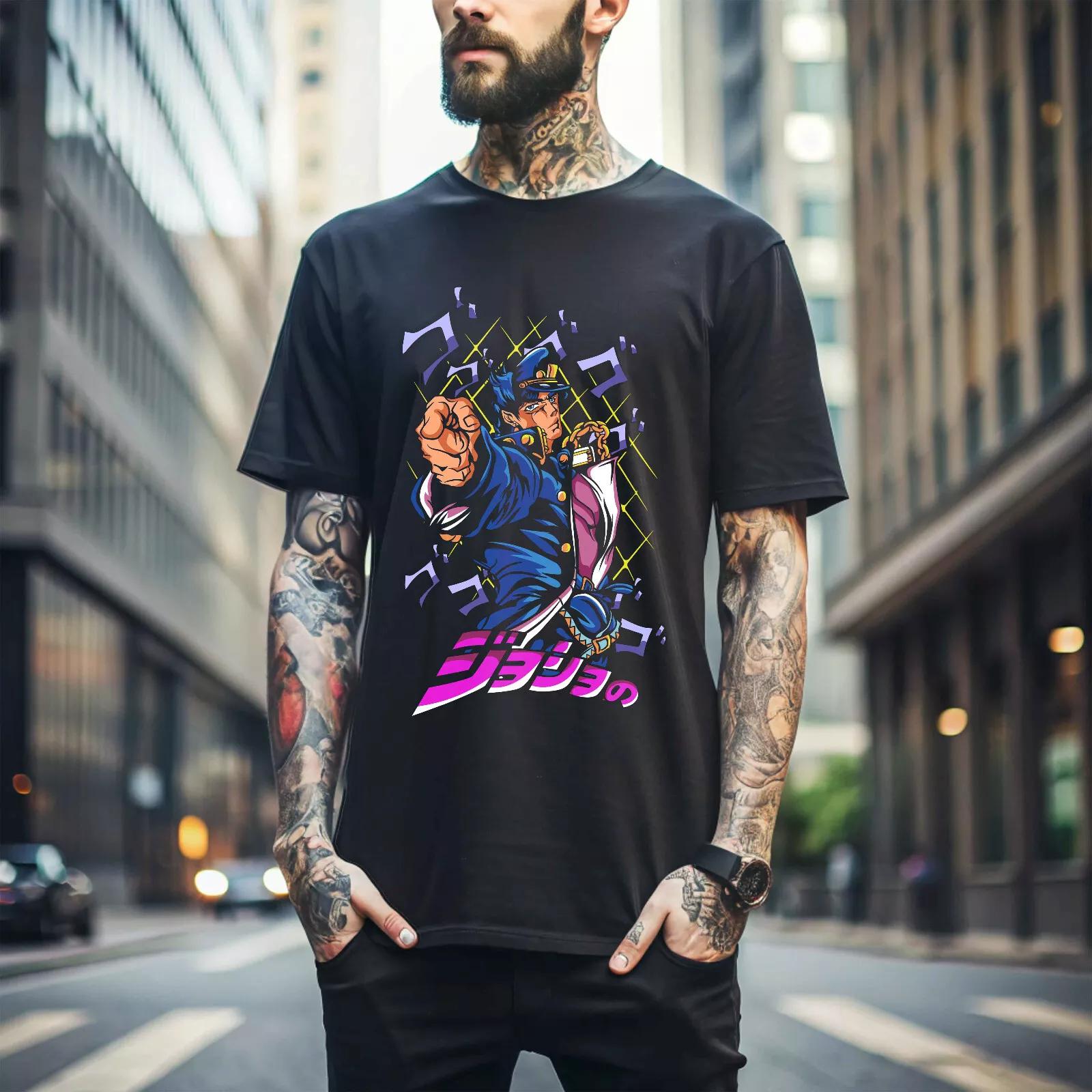 

100% хлопок ТОПЫ UNISEX ФУТБОЛКИ МУЖСКИЕ ЖЕНСКИЕ Jotaro Kujo-JoJo s Bizarre Футболка JoJo s Bizarre Adventure Аниме Футболка Мягкая 274 M