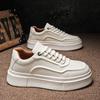 Cheap Mens White Leather Casual Shoes Thick Bottom Youth Elevated Board Shoes Fashion Trendy Man Platform Leisure Sneakers Tenis