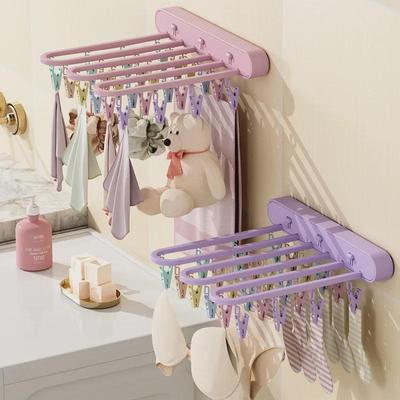 Stendibiancheria Pieghevole Senza Fori con 24 Mollette Antivento per Calzini e Biancheria Intima, Perfetto per l'Uso su Balcone e in Bagno