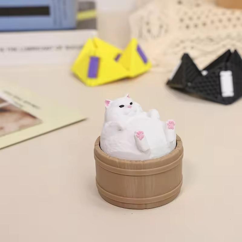 Kawaii Fat White Cat Bathtub Fidget Toy 3D Printed Stress Relief Fidget Toy Funny Desktop Decor Decompression Gift