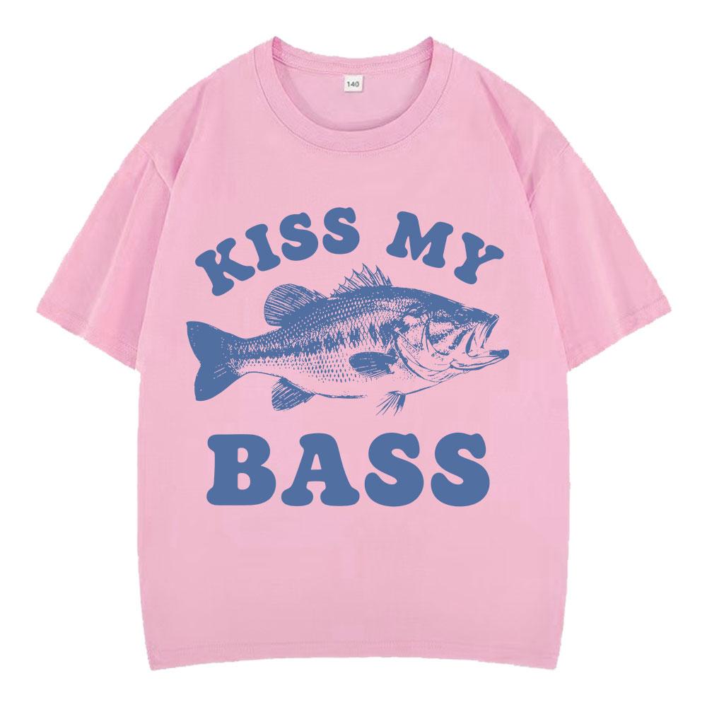 Retro Fishing T Shirt Kiss My Bass Funny Meme Tshirt Unisex Unisex Fashion Clothing T Shirt Summer Cotton Casual Tshirts Streetwear
