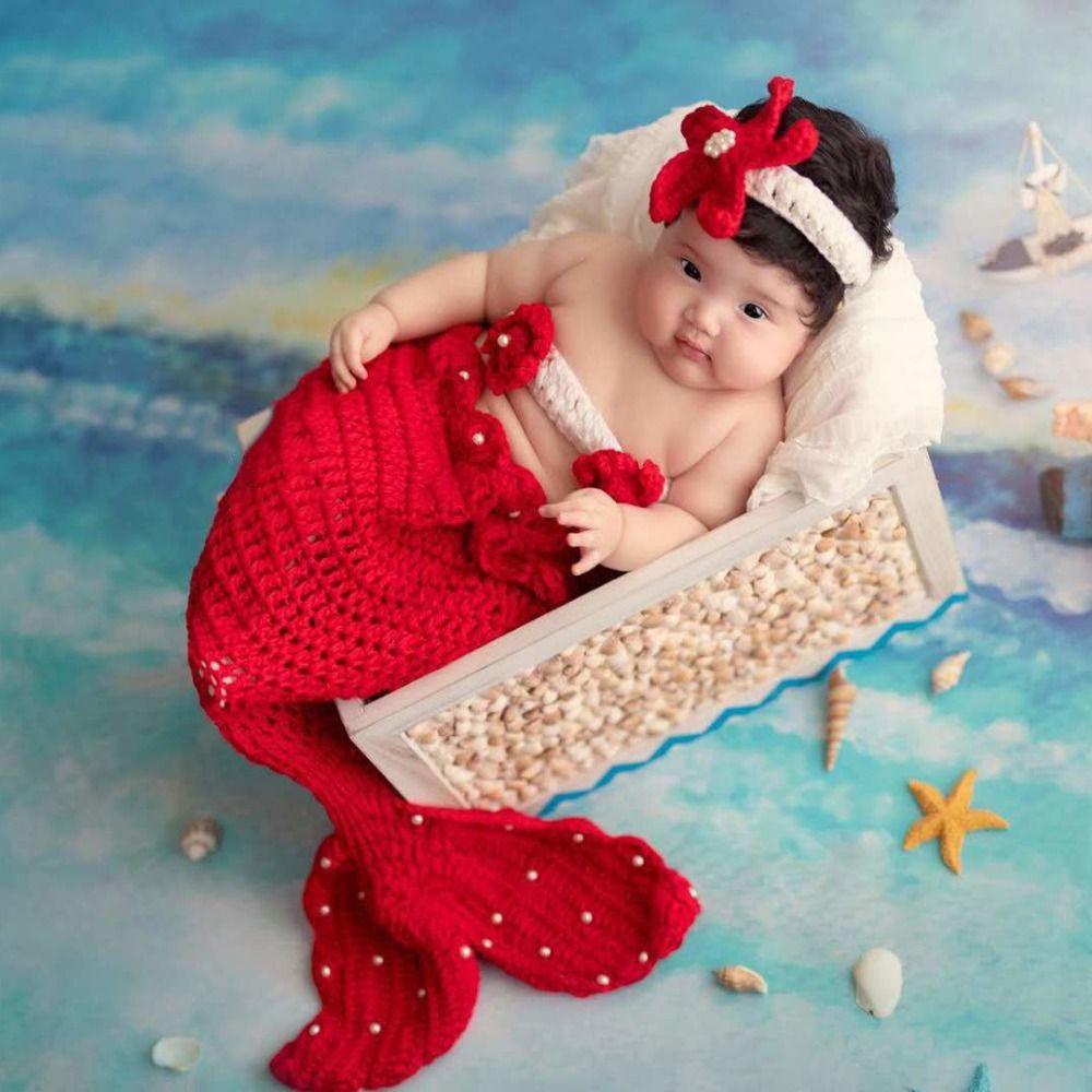 3pcs/Set Creative Baby Mermaid Costume Set Soft Handmade Baby Photo Props Washable Comfortable Newborn Photography Props