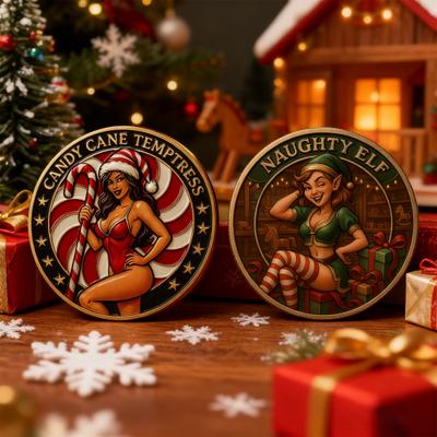 Weihnachts Versuchung Münze Pin-Up Inspiriert Erwachsene Feiertags-Token Metall Sammlermünze Dekoration Rundes Andenken Abzeichen Strumpffüller Gag-Geschenk