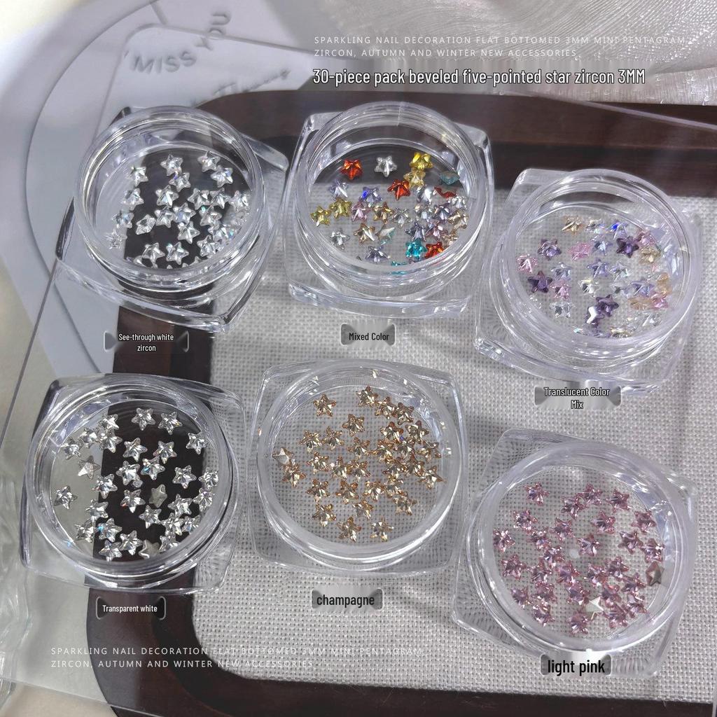 3mm Pentagram Zirconia Nail Art Decorations: Super Sparkling Christmas Stars, Flat Back Rhinestones, DIY Press-On Nail Accessories