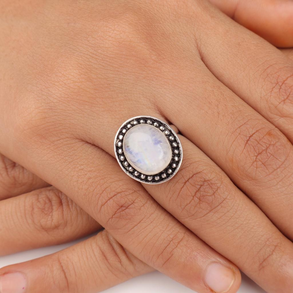 925 Sterling Silver Jewelry Rainbow Moonstone Handmade Ring For Christmas Gift RR-62-35