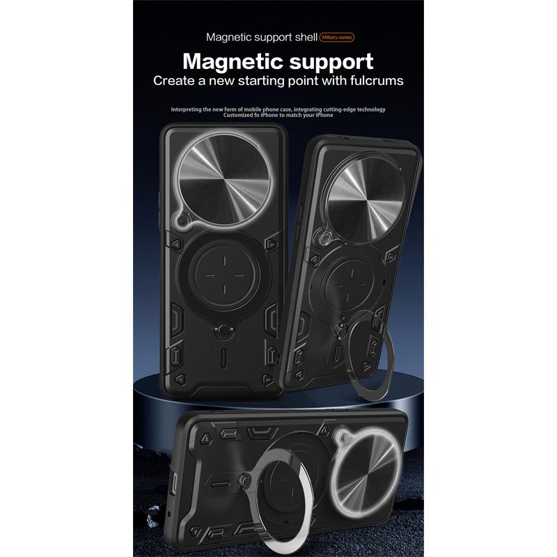 Push Window Magnetic Ring Kickstand Armor Shockproof Case For Xiaomi 15 Ultra Alloy Holder Stand PC Slide Lens Camera Cover For Mi 14 Pro 13 15 Ultra