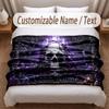 Skull Gothic Theme Soft Blanket Personalized Custom Name Text Print Warm Blanket Home Sofa Bedroom Decor