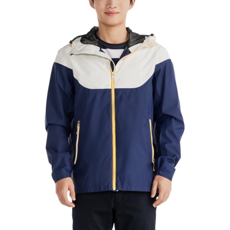 DECATHLON TRIBORD 100 Navy white Hooded Long Sleeve Waterproof, Windproof Breathable Abrasion Resistant Jacket Men's Navy Blue/Off