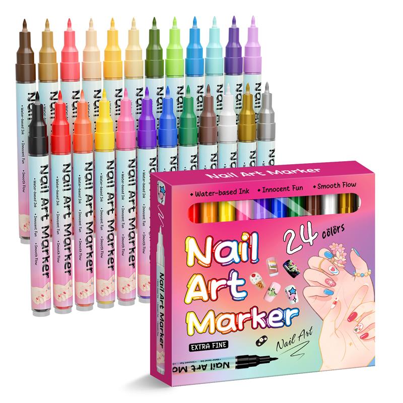 Waterproof Nail Art Pen, Quick Dry Nail Art Pens, 12/24 Color Nails Arts Pen Set, DIY Nails Arts Marker Drawing Painting Liner Pens
