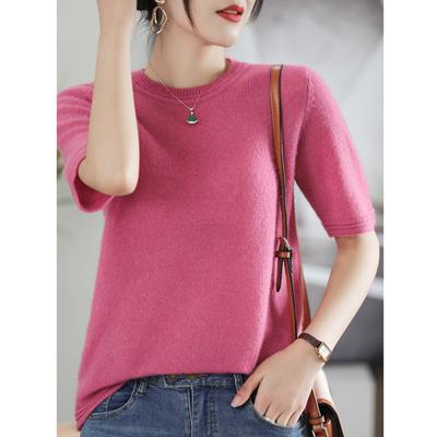 Silk Cashmere Multi-color First-line Ready-to-wear Exquisite Short-sleeved Sweater Spring and Autumn Latest Light Cloud Velvet Short T-shirt