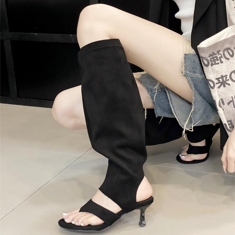 Fashion New Satin Sandal Boot Women Summer Pointed Toe Clip Toe Thin Heel Long Boot for Women Elegant Comfort Designer Brand Modern Boot