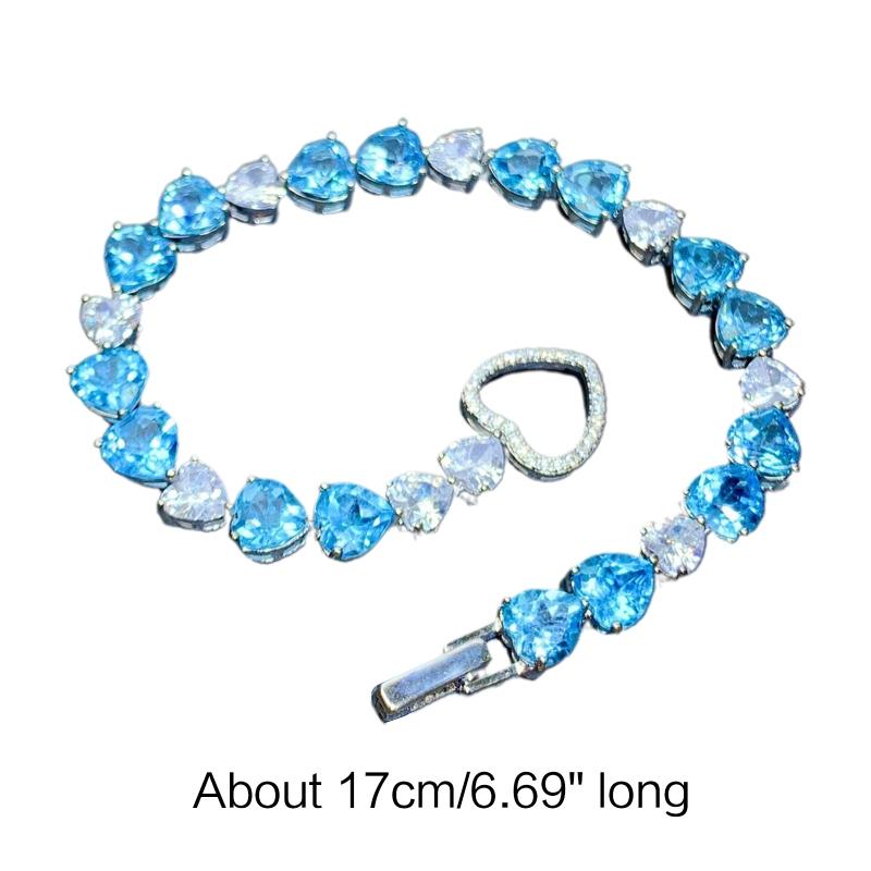 Imitation Natural for Swiss Blue Topaz Bracelet Luxurious Heart Bracelet Fashion Jewelry Gift for Women Girls