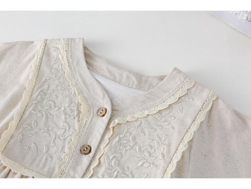 Girls' Spring Retro French Lace Long Sleeve Dress