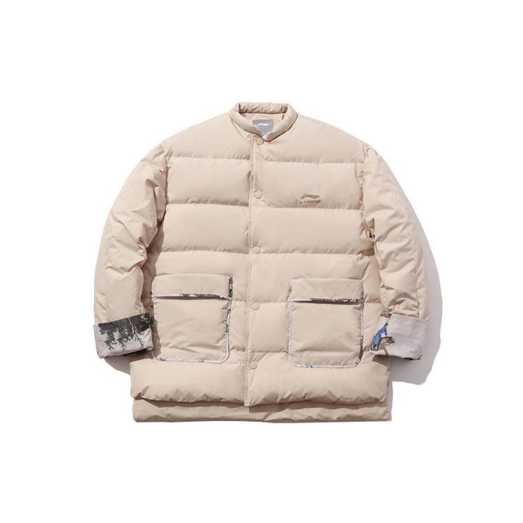 

Li Ning X Palace Museum Baoyun Building Collaboration Теплая ветрозащитная куртка-пуховик для мужчин, верхняя одежда, цвет устрично-серый AYMP323-1 L