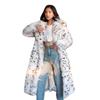 Abrigo Largo de Invierno Cálido para Mujer con Estampado de Leopardo Nieve y Cuello de Solapa de Piel Sintética