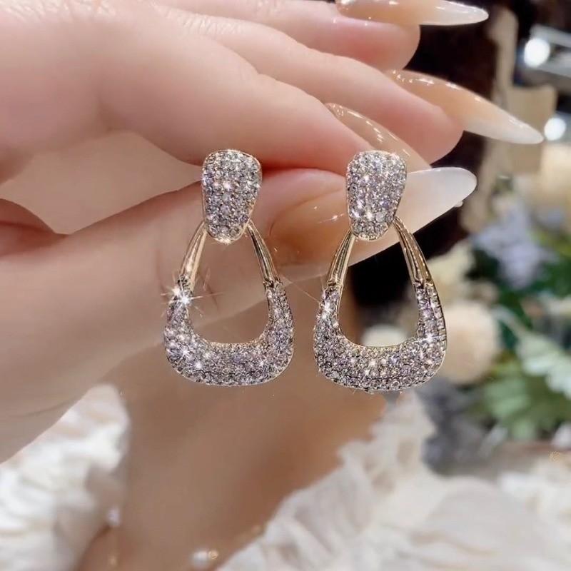 Pinkdudu Vintage Glass Geometric Block Zircon Earrings Trendy Drop Earrings Women Jewelry PD2373