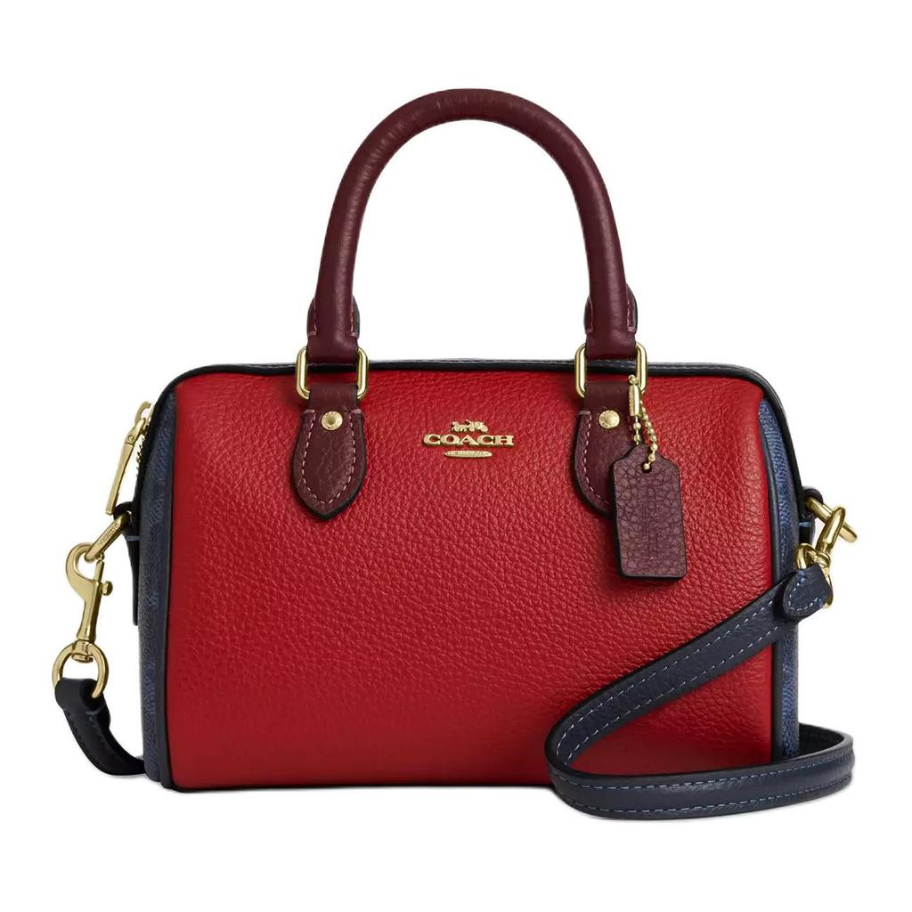 Coach Rowan Crossbody 17 Color Block Design Gold Hardware Pebbled Leather Mini Handbag Women handbags Red CBM68-IMY3L