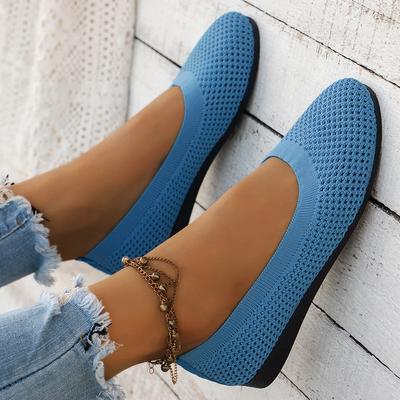 Kadın Yuvarlak Burunlu Düz Ayakkabılar Düz Renk Örgü Slip on Ayakkabılar Günlük Nefes Alabilen Babetler Kadın File Düz Ayakkabılar Loaferlar