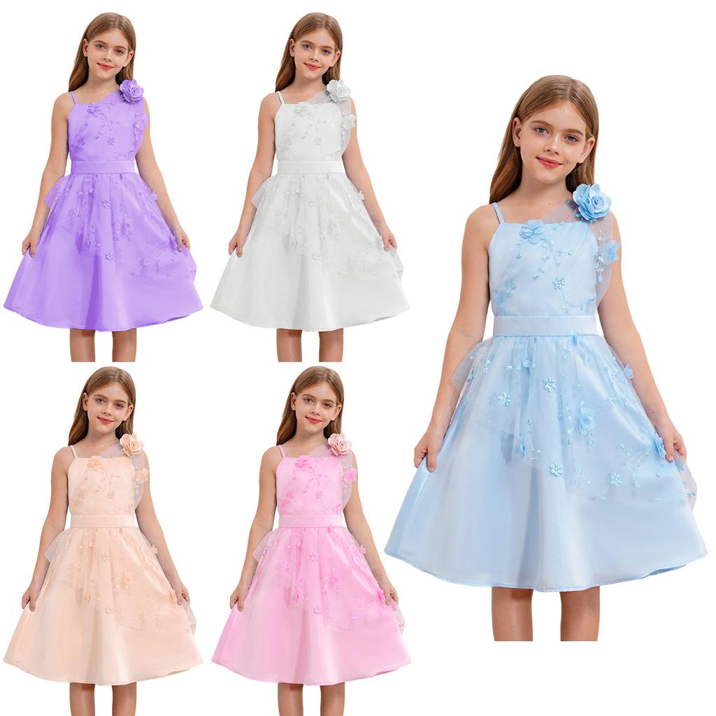 Sukienka tiulowa dla dziewczynki na urodziny, z dżetami, na wesele, na przyjęcie, dla dzieci, niebieska, elegancka, szykowna, kokarda, halter, bez rękawów, suknia wieczorowa