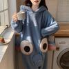 Women's Sweet and Cute Cartoon Pajamas Hooded One-piece Pajamas Loose Casual Coral Fleece Pajamas Flannel Home Clothes