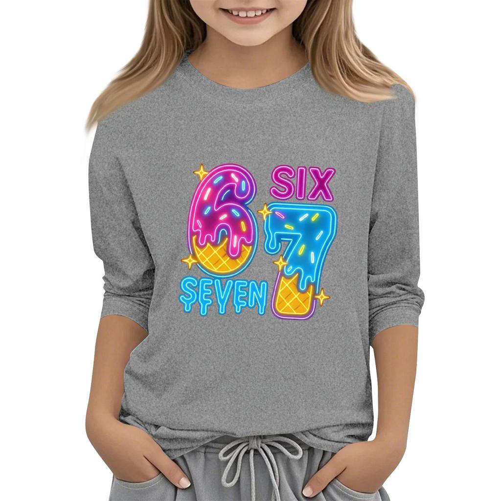 Kinder Mode Dreiviertelärmel Rundhals Bedrucktes Lässiges T-Shirt Top