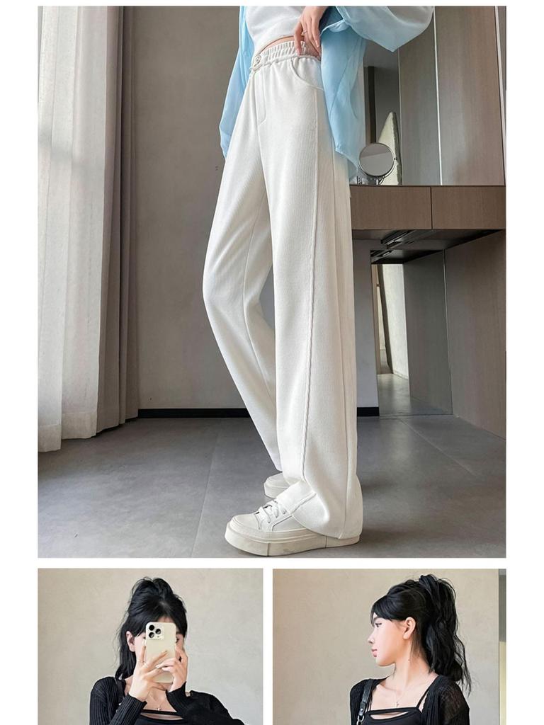 2024 Plus Size Fleece-Lined High Waist Wide Leg Pants for Women - Slimming Casual Autumn Winter Wear