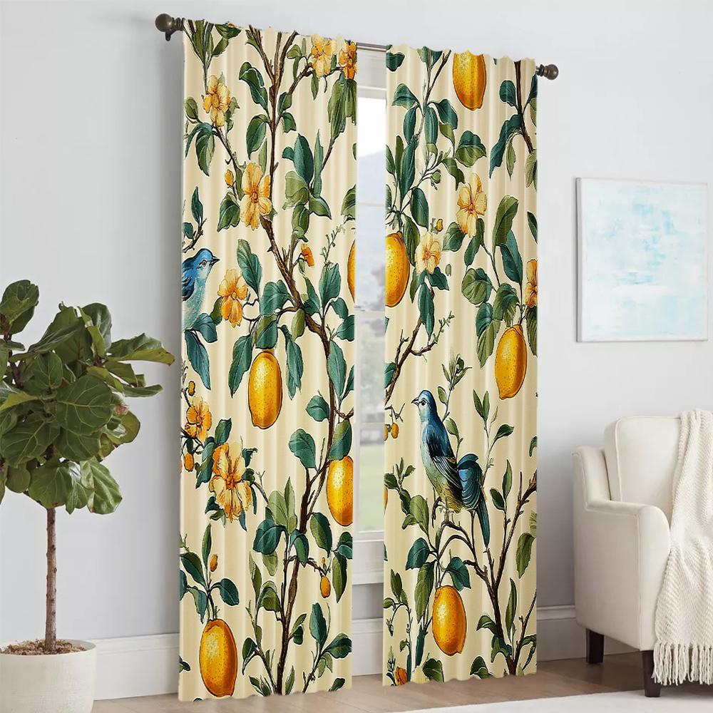 Versatile Polyester Transparent Curtains Home Decoration Fresh Lemon Tree Use Bedrooms Living Rooms Set Of 2 Made Sitting Room Decor