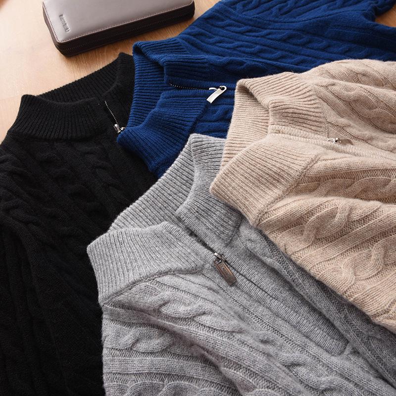 Men's Cashmere Pullover Sweater - 2022 Autumn/Winter, Loose Fit, Half High Neck, Plus Size, Solid Color Knitwear