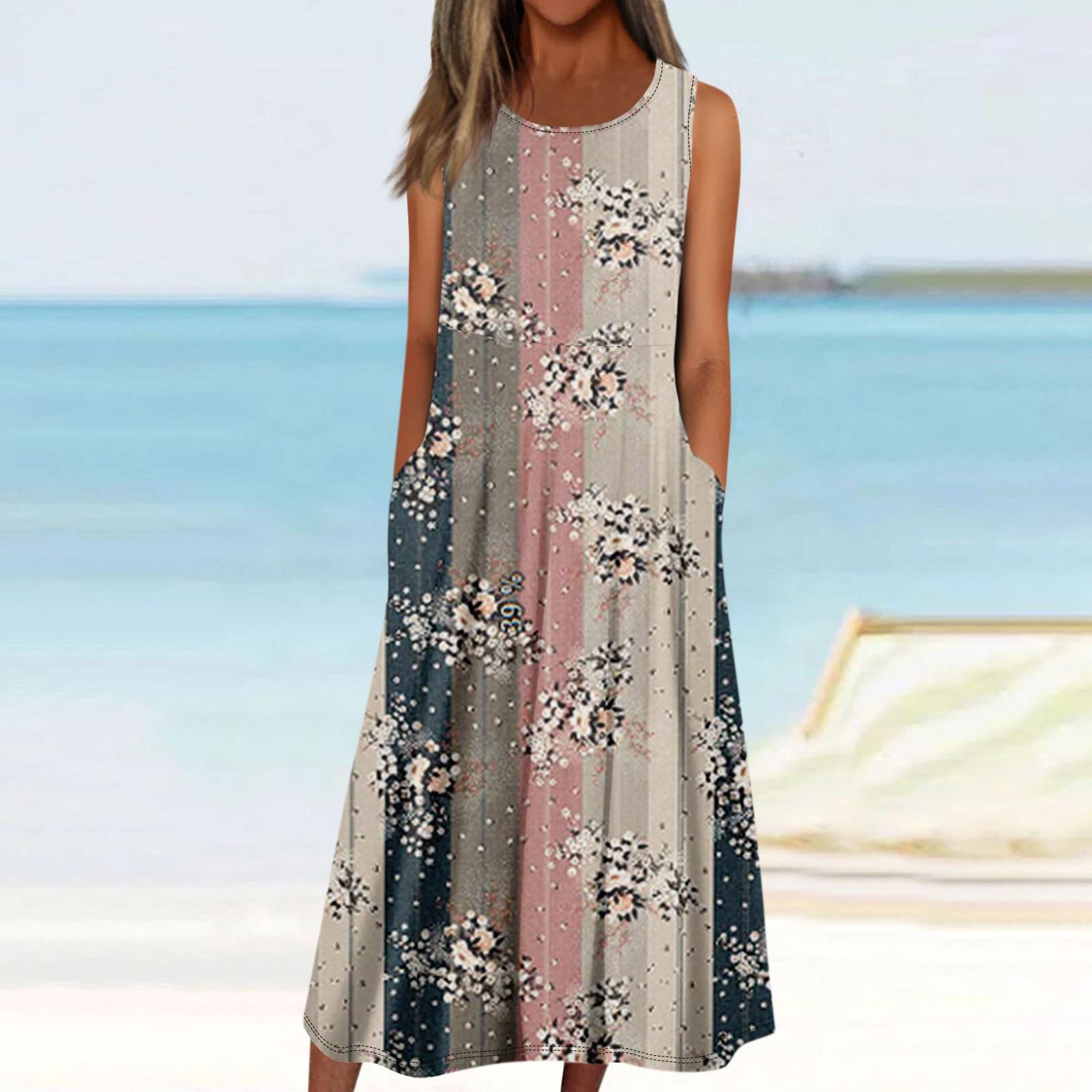 

Женские повседневные модные пуловеры без рукавов, платья с принтом и карманами XL розовый