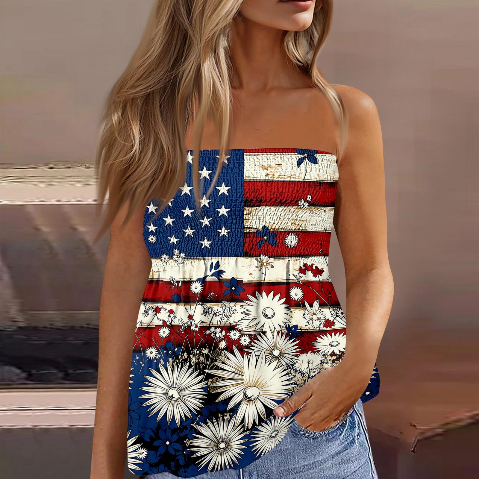 

Летние топы-трубы для женщин, милая сексуальная футболка без рукавов с принтом на открытых плечах L синий