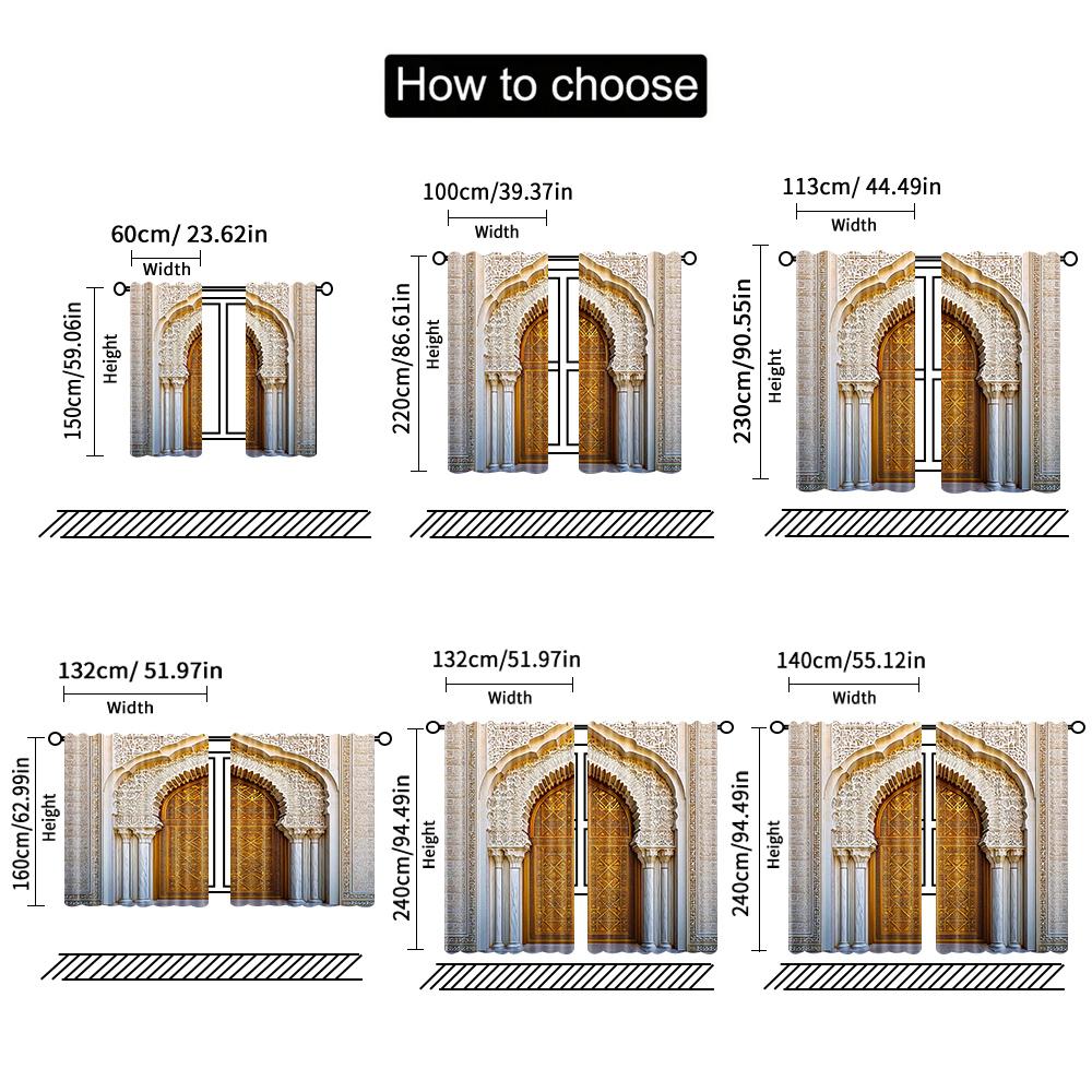 2pcs   Spring Summer Curtains Middle Eastern Style Architecture   Moroccan Palace Gate Yarn Curtains Durable 100% Polyester Fabric