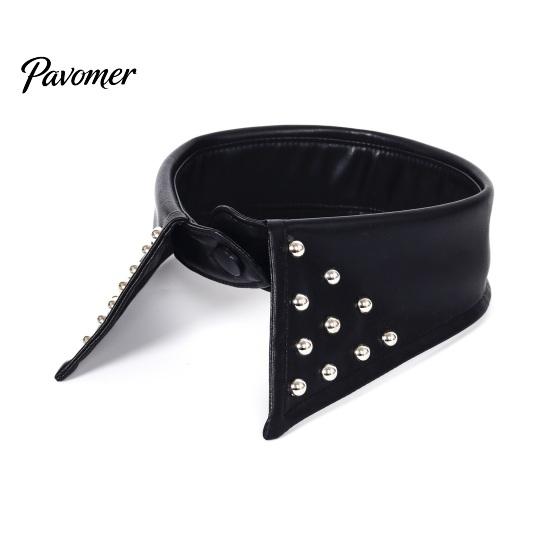 Stylish Pointed Lapel Collar Punk Style PU Leather Fake Collar, Detachable Studded for Women, Rock Faux Rivet Choker Necklace, Adjustable Cool