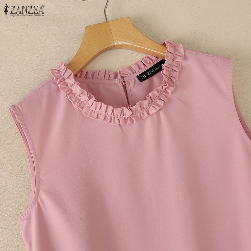 ZANZEA Women Casual Round Neck Solid Color Summer Sleeveless Dress