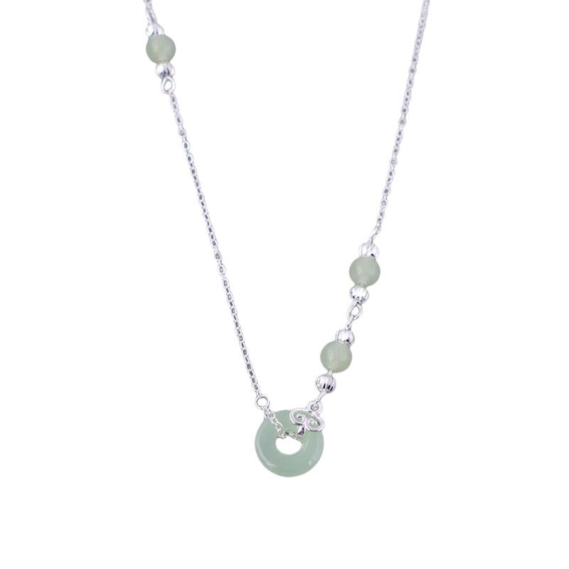Hetian Jade Safety Buckle Necklace, Guochao Wind Auspicious Cloud Round Bead Collarbone Chain, Holiday Gift For Girlfriend And Mother