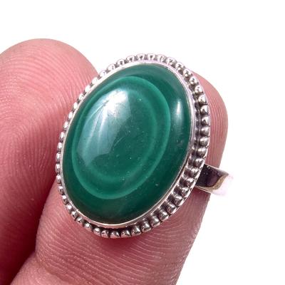 Natural Malachite Gemstone Handmade 925 Solid Sterling Silver Ring Size 6 B1F11