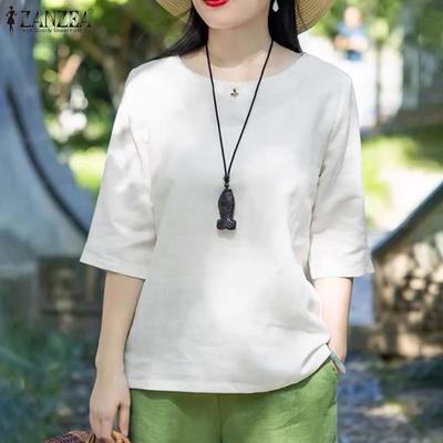 Damen Sommer Rundhals Halbarm Blusen