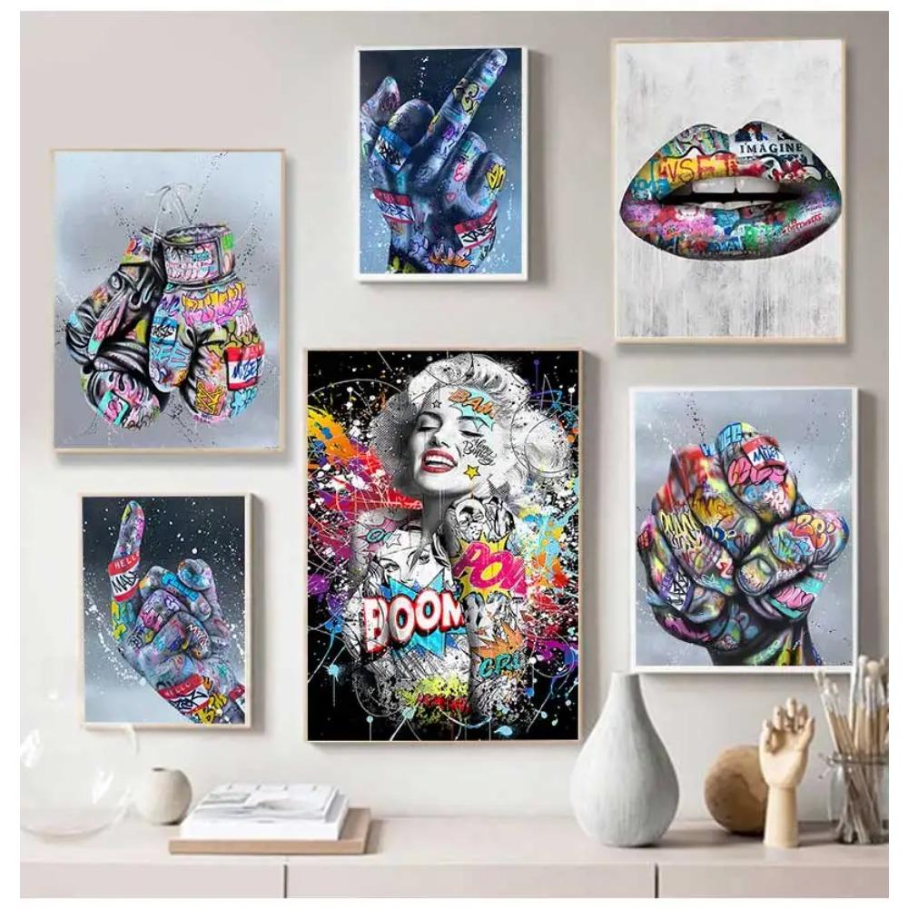 Posters and Prints Graffiti Art Paintings on the Wall Art Canvas Pictures Home Wall character DecorationGesture Street Art