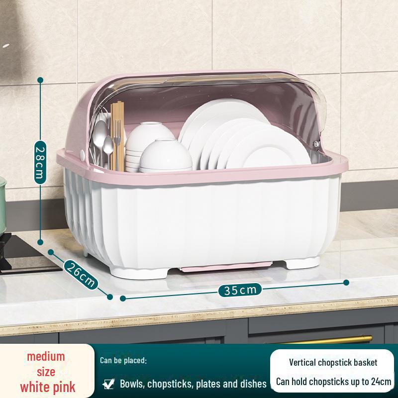 Scurgător de vase de bucătărie cu capac pentru boluri, farfurii, tacâmuri și bețișoare