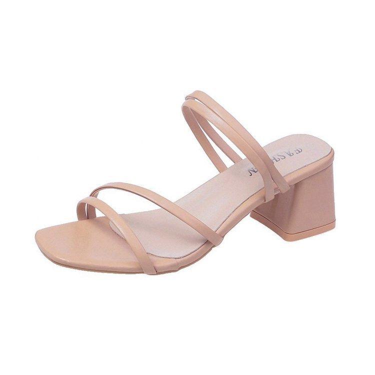 New Black Strappy Sandals Fairy Fairy Wind Mid-heeled Cool Slippers Female Outer Thick Heel Word with Women's Shoes Female