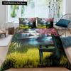 Waterfall king Queen Duvet Cover Floral Trees Bedding Set Natural landscape quilt cover Purple Dream polyester Comforter Cover