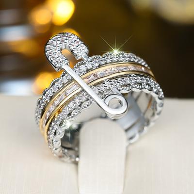 Delicato Anello Color Argento Stile Fermaglio da Carta Zircone Bianco per Donna Anello da Festa Unico Gioiello Fine Regalo