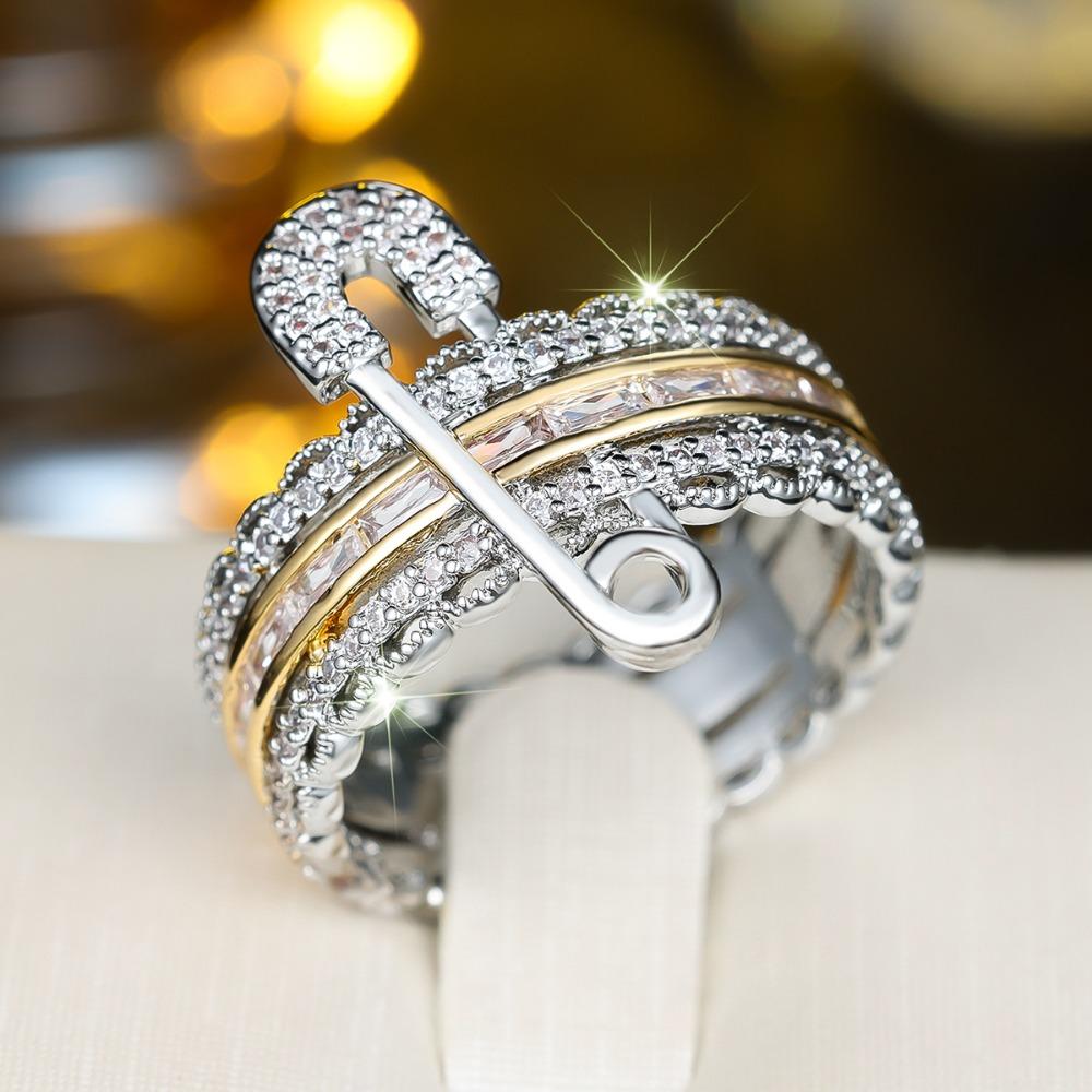 Delicate White Zircon Paper Clip Style Silver Color Ring for Women Unique Party Ring Fine Jewelry Gift