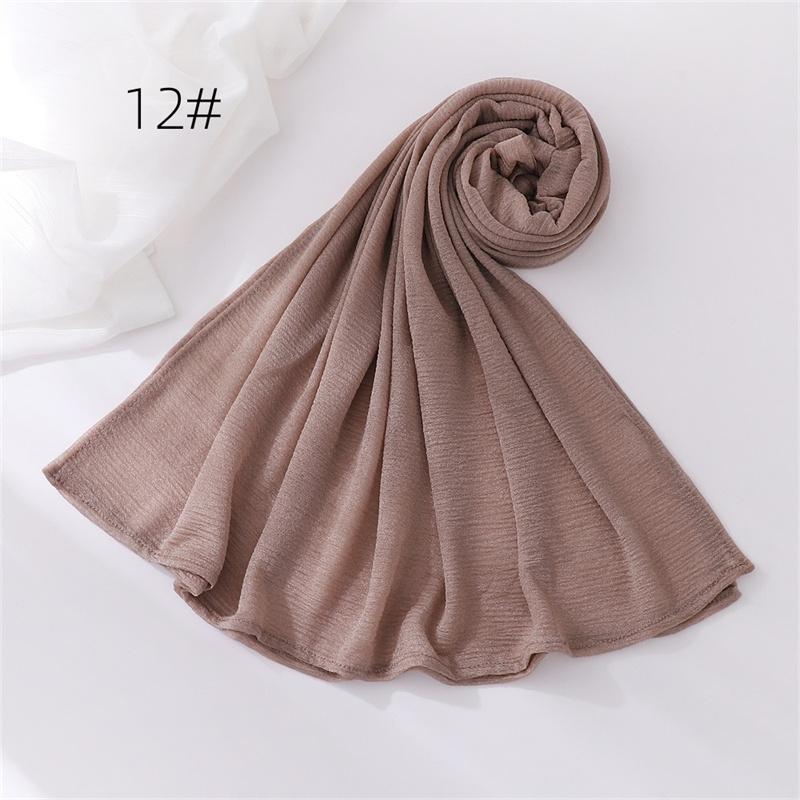 18Color New Ramadan Women's Breathable Wrinkled Solid Color Scarf Muslim Hijabs Soft Shawl Wrap Lady 70*170cm
