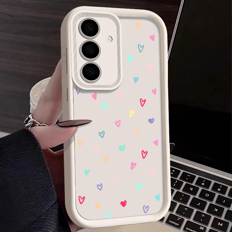 Farge Kjærlighet Hjerter Trykk Matt Støtsikkert Deksel For Samsung S25 S24 FE S23 Ultra S22 A16 A56 A15 A55 A36 A35 A54 Linsebeskyttelse TPU Mykt Telefondeksel