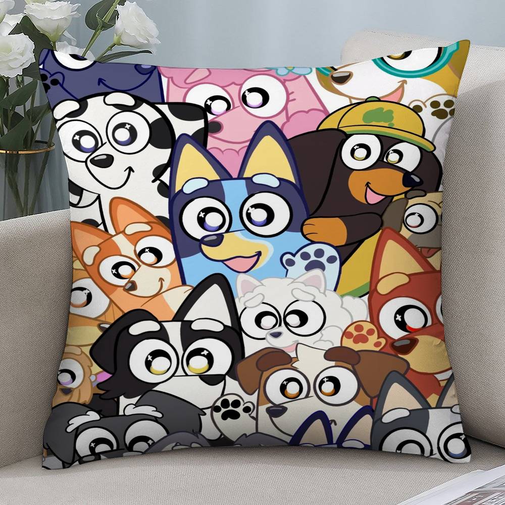 Cute Cartoon B-BlueyES Pillow Case Short Plush Double-sided Print Square Throw Pillow Covers Sofa Home Cushion Decor