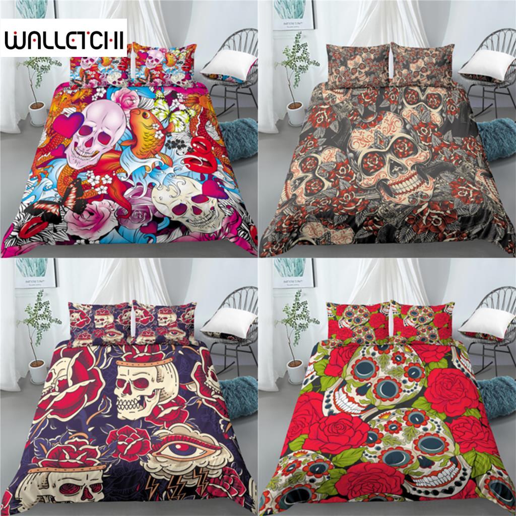 

Home Living Luxury 3D Skull Flower Print 2/3Pcs Comfortable Duvet Cover PillowCase Bedding Sets Queen and King EU/US/AU Size EU single(135x200cm)