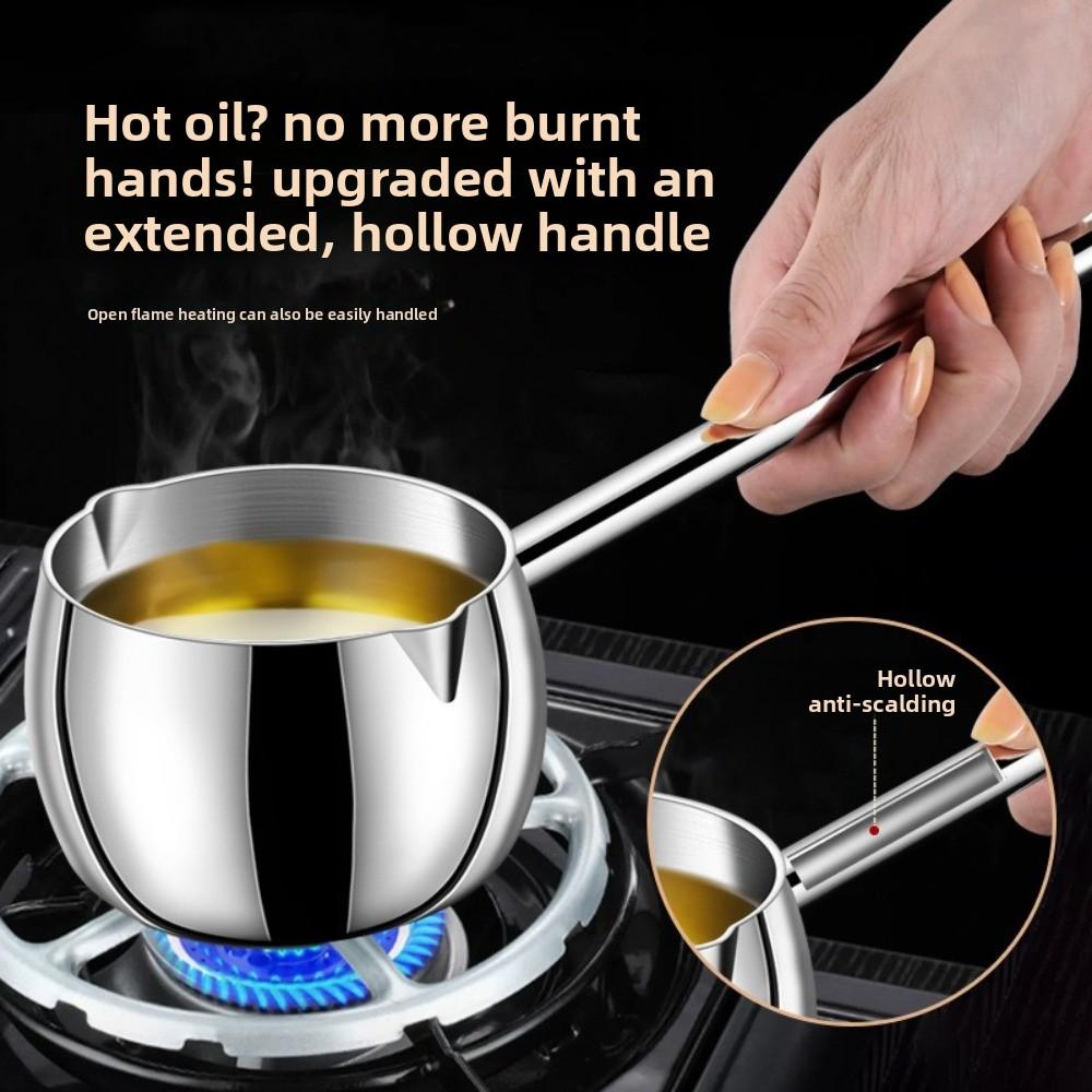 Durable Stainless Steel Butter Warmer Pot 10oz/300ml Thickened Small Saucepan Long Handle Mini Cooking Sauce Bowl