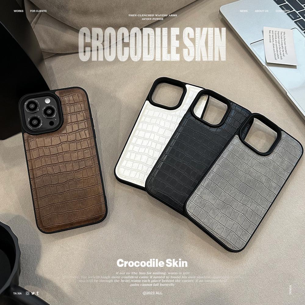 Crocodile Leather Pattern 15 Apple 16 Mobile Phone Case 14promax Retro High-end Style 12 Suitable for IPhone 13 Personality Trend