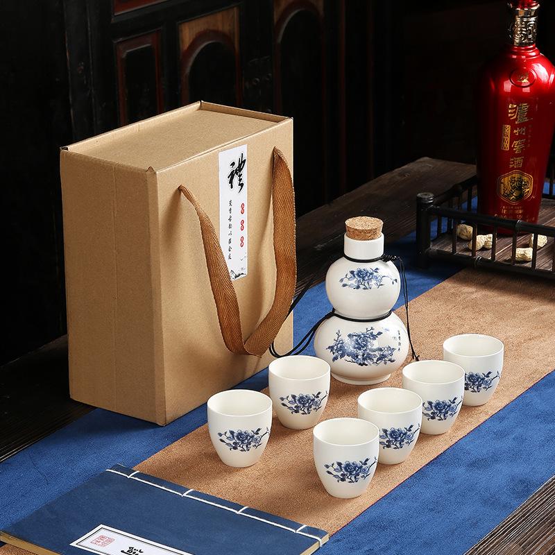Japanese Ceramic Sake Set Traditional Six Sake Cups One Pots Baijiu Dispenser Party Bar Restaurant Drinking Utensils Gifts New